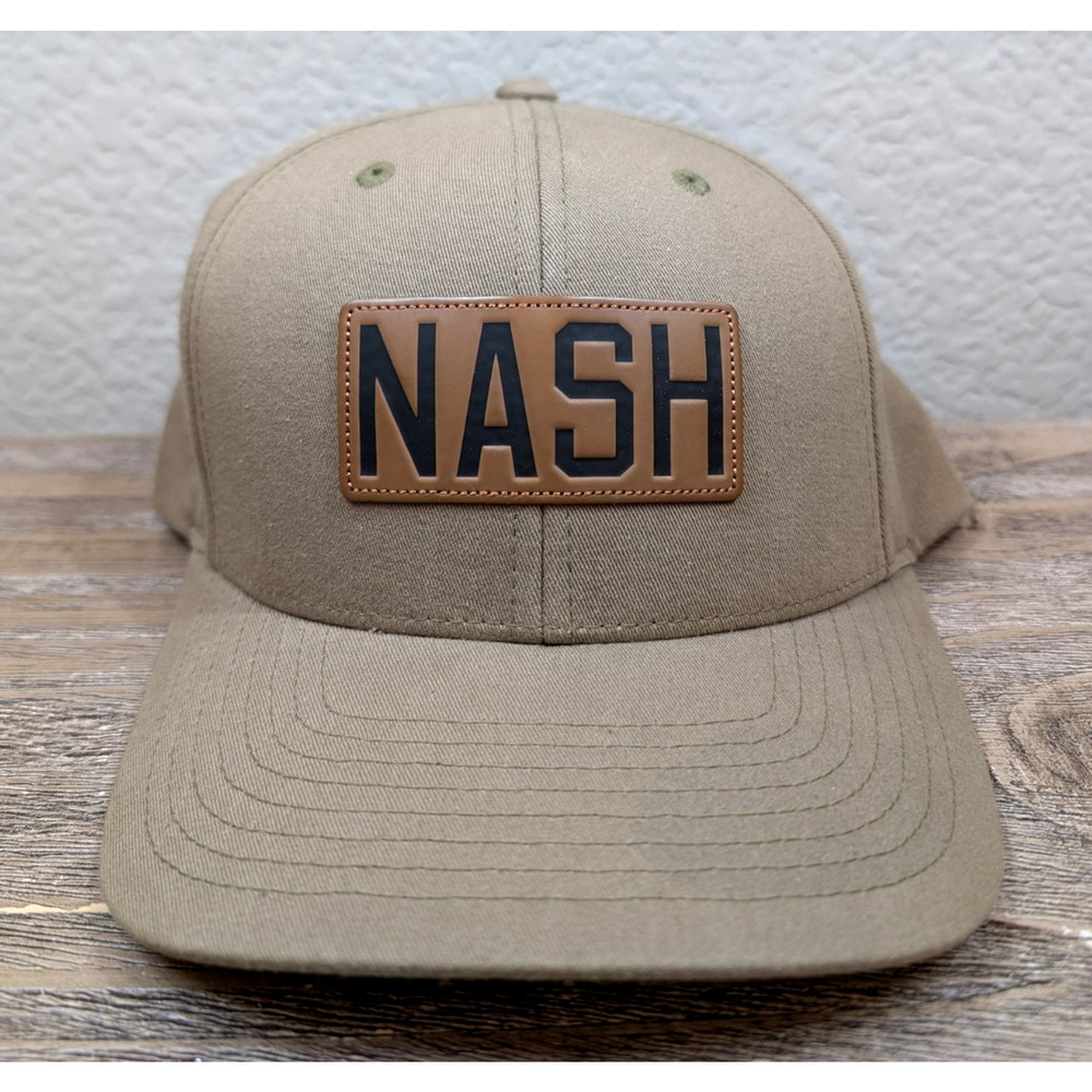 NASH Nashville Snapback Hat Tan Leather Patch Trucker Style Adjustable Cap